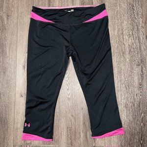 Under Armour Pants Womens L Black Tight Cropped Compression Heat Gear Gym Run